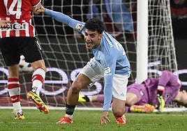 Hugo Álvarez celebra su gol al Athletic, el de la remontada del Celta el pasado miércoles.