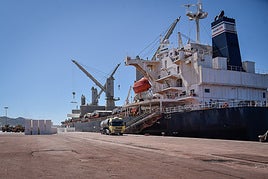 El carguero en el Puerto de Motril.