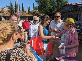 Dirigentes socialistas, en el mercadillo de Linares.