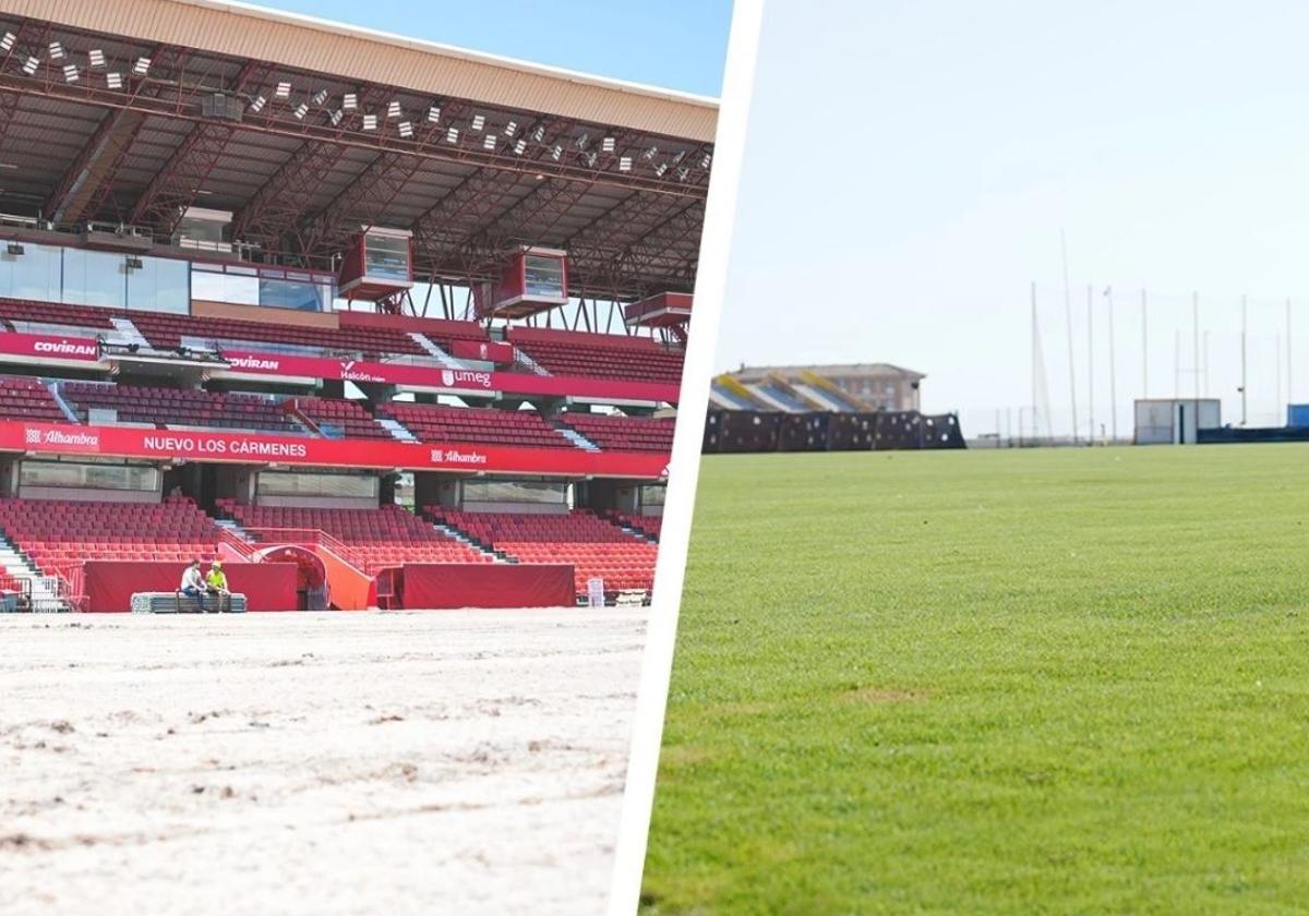 El césped de Los Cármenes se encuentra ya en la Ciudad Deportiva del Granada.