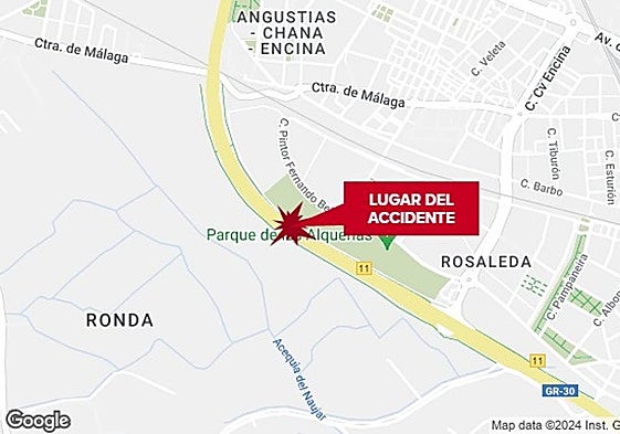 Lugar del accidente en la cricunvalación, a la altura de la salida de la Chana