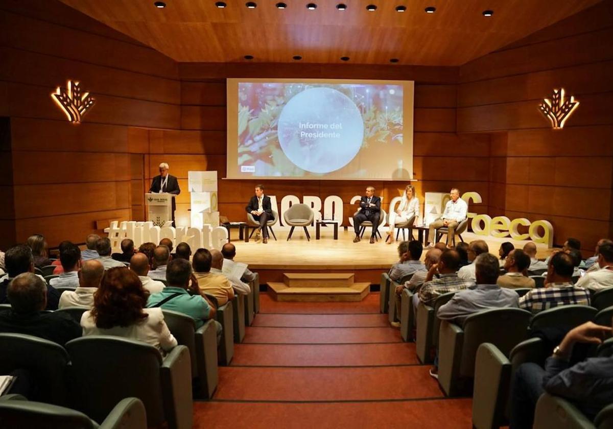 El presidente de Cooperativas Agroalimentarias Granada se dirige a los integrantes de los consejos rectores en la asamblea ordinaria celebrada en Caja Rural.