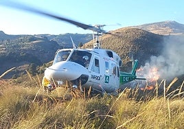 Efectivos del Infoca trabajan en la extinción del incendio en Lanjarón.