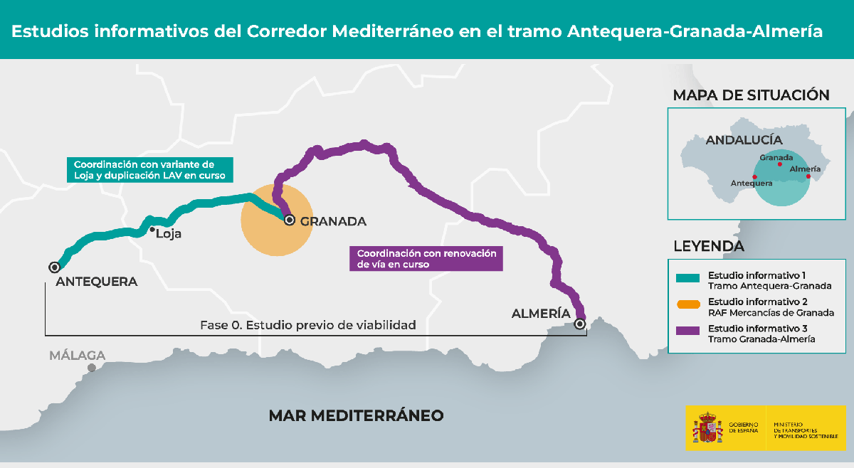 Licitan los estudios informativos para prolongar el Corredor desde Almería a Granada y llegar a Antequera