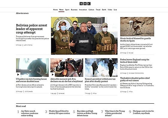 Detalle de la portada de la web de la BBC.