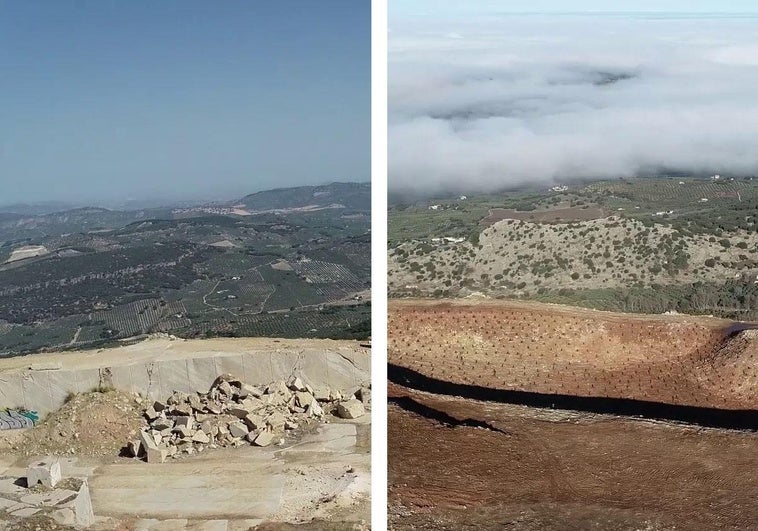 El antes y el después del paraje de la Sierra de Parapanda donde estaba la cantera de falsa ágata.