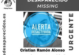 Cartel que desactiva la alerta de Cristian Ramón Alonso.