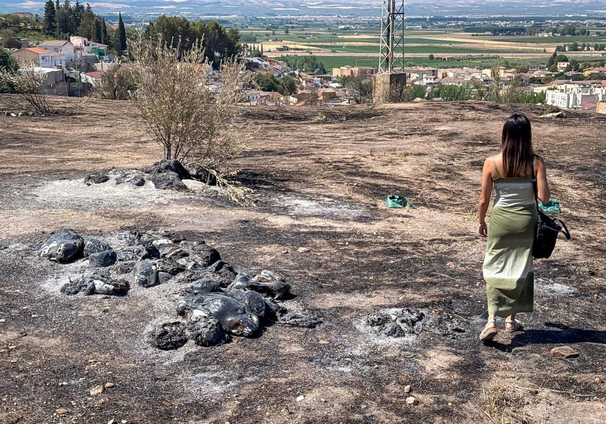 Uno de los focos del incendio de Pinos Puente comenzó en el vertedero ilegal situado en el cerro del tío del yeso.