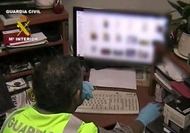 Un agente de la Guardia Civil revisa el contenido de un ordenador en una imagen de archivo.