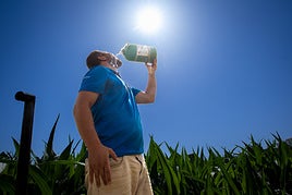 Un agricultor bebe agua en Vegas del Genil.