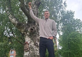 Elias Valtonen, bajo un típico abedul finlandés.