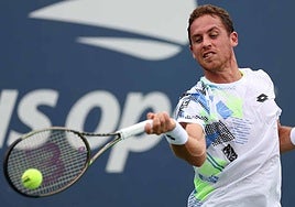 Roberto Carballés, en el partido que ganó a Rune en el US Open de 2023.