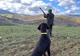 Un cazador junto a su perro de caza.