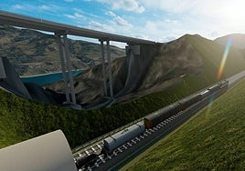 Recreación del tren a Motril a su paso por el viaducto de Rules.