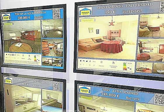 Anuncios de pisos en alquiler en una inmobiliaria de la capital.