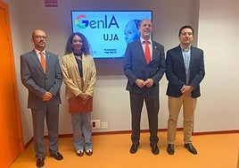 Presentación del proyecto con el rector Nicolás Ruiz y la representante de Google Eleonora Simeon
