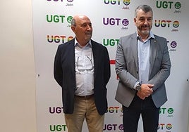 El secretario general de UGT en Andalucía, Óskar Martín y el secretario general de UGT en Jaén, Manuel Salazar