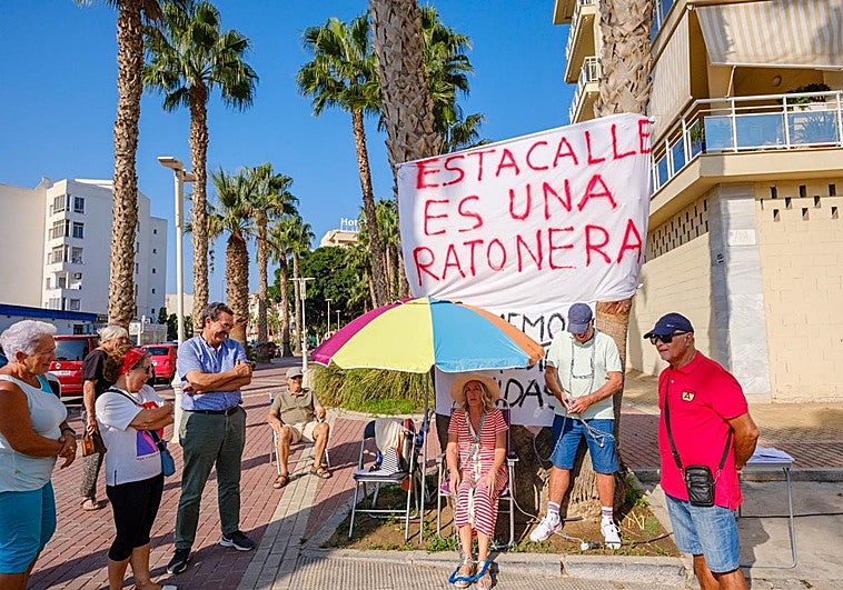 María Jesús, encadenada a una palmera en señal de protesta.