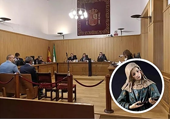 Sesión del juicio celebrado este martes y la talla de Santa Margarita de Cortona del convento de Los Ángeles.