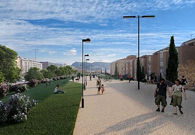 Vista del corredor verde a la altura de Jesse Owens, en un boceto virtual del ministerio.