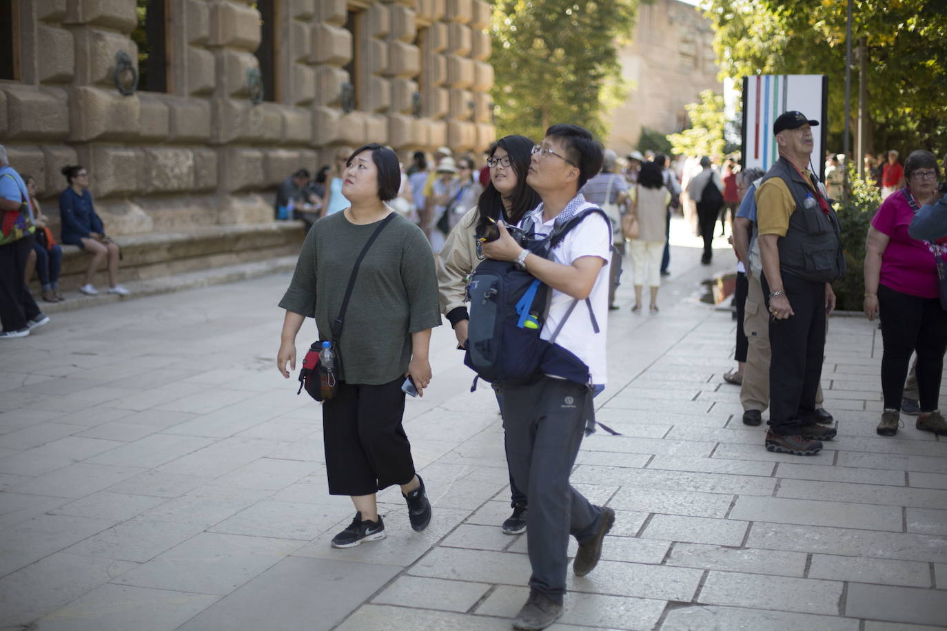 Un grupo de turistas asiático visita la Alhambra.