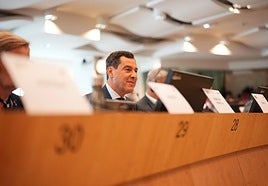 Juanma Moreno, durante su intervención ante el grupo del PPE en el Comité de las Regiones.