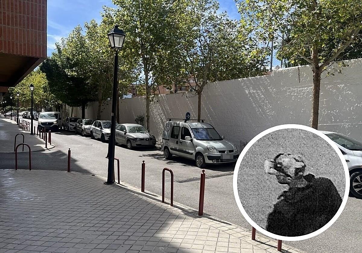 Avenida de Pulianas, donde ocurrió el crimen. En primer plano, el presunto autor del crimen.