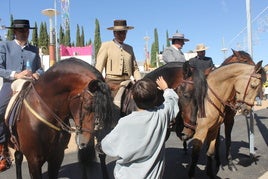 Pequeño acariciando a un caballo en la Feria