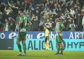 Miguel Rubio y Ricard Sánchez, desolados en La Romareda.