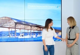 Rosario Soto y Susana Ordaz, en la presentación del proyecto para el tinglado del Puerto de Almería.