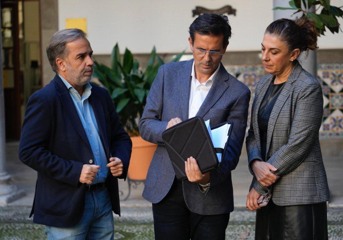 Jacobo Calvo, Paco Cuenca y Raquel Ruz, concejales del PSOE en el Ayuntamiento de Granada.