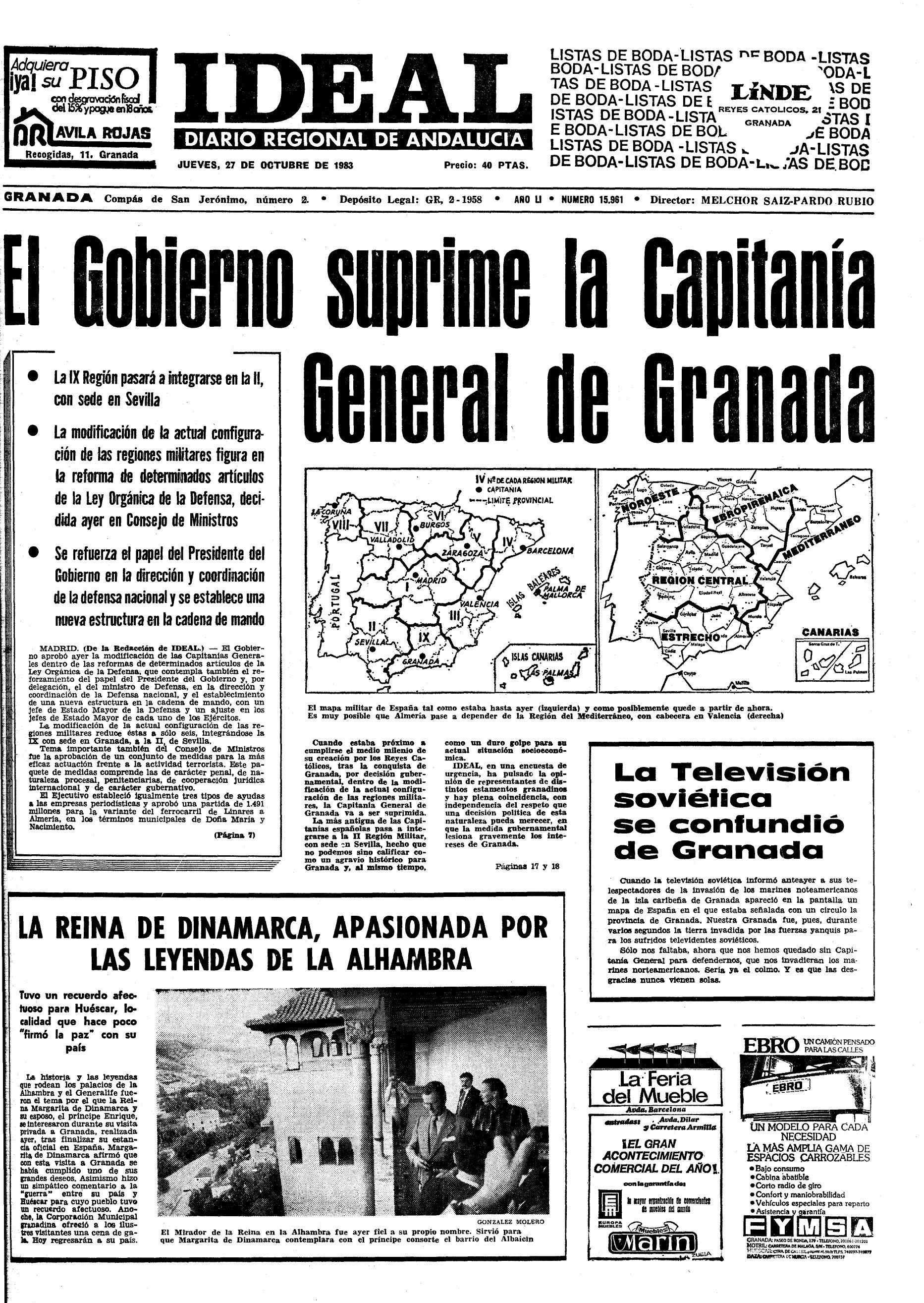 La portada en la que se dio la noticia de la confusión en el conflicto armado de Granada.