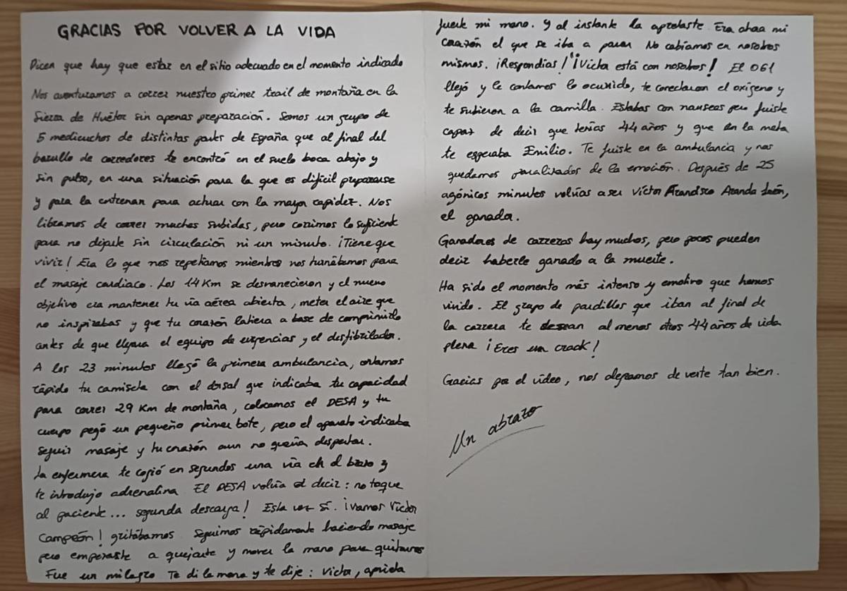 La carta de los médicos a Víctor.