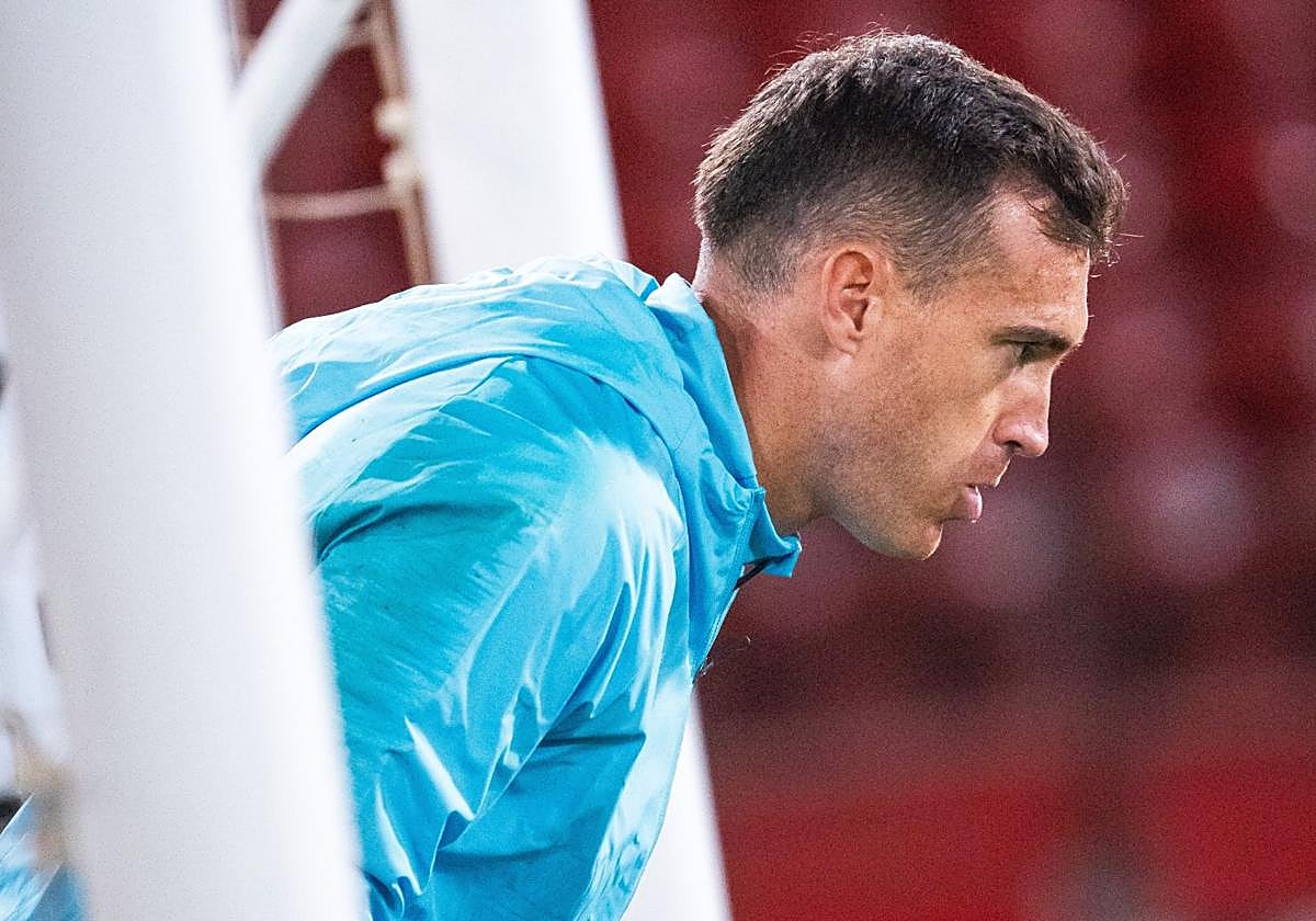 Fernando durante un entrenamiento con el Almería