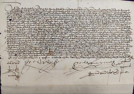 Imagen del documento firmado por los Reyes Católicos