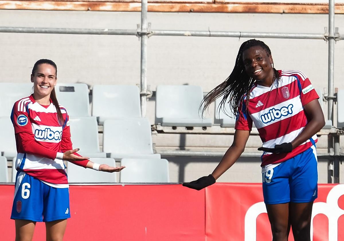 Mingueza y Edna celebran el tanto de la victoria de la delantera.