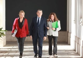 Los consejeros Carolina España, Antonio Sanz y Rocío Hernández, tras el Consejo de Gobierno de este lunes.