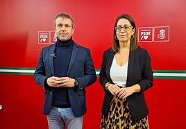 Los socialistas Julio Millán y África Colomo, en rueda de prensa.