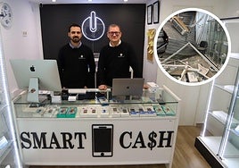 Francisco Jesús y Daniel posan sonrientes detrás del mostrador tras reabrir la tienda.