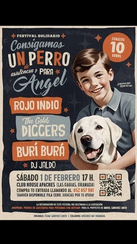 Cartel del festival solidario para conseguir un perro para Ángel.