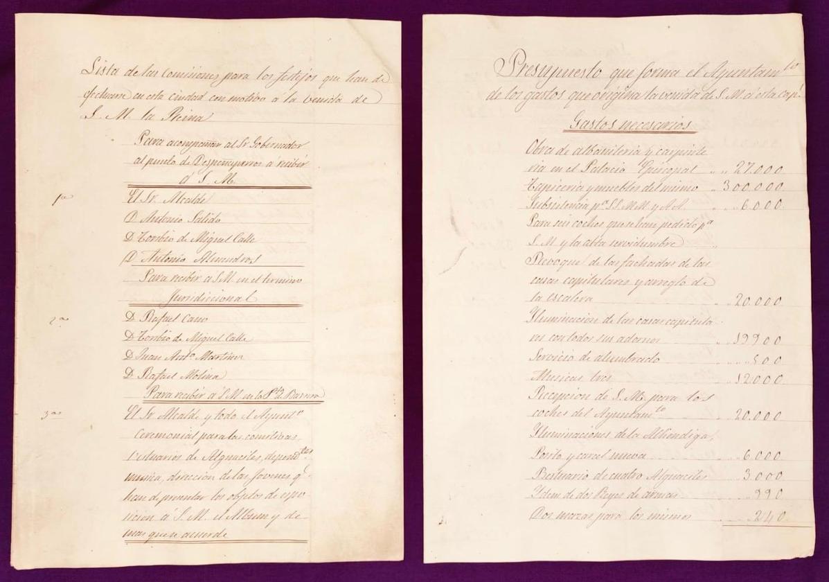 Documento de la visita de Isabel II en el año 1862