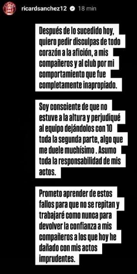 Comunicado de Ricard Sánchez.