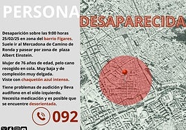 Información facilitada por la Policía Local de la mujer desaparecida.