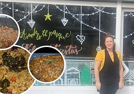 Rosa Morcillo en la entrada de su asadero de Albolote.