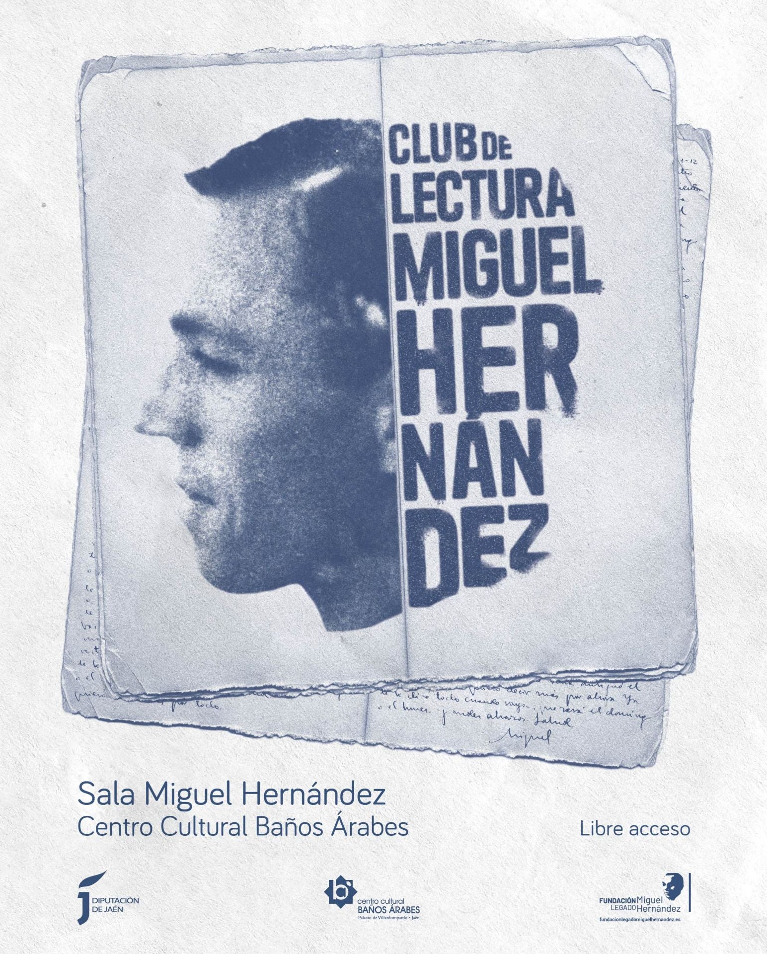 Cartel del club de lectura sobre Miguel Hernández.