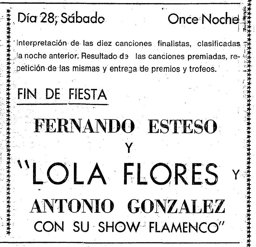 Octavilla publicitaria de la actuación de Lola Flores a la que no asistió la artista jerezana.