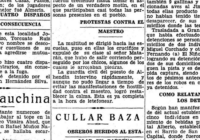 Reseña en el primer número de IDEAL de lo ocurrido en el colegio de Alhendín.