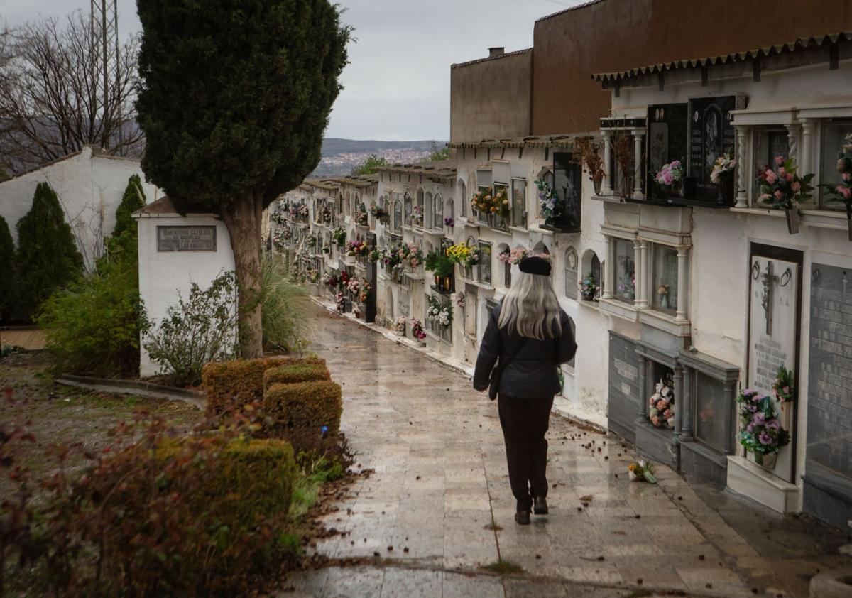 Imagen secundaria 1 - Arriba, zona que ocupaba la fosa común. Abajo, una de las calles del cementerio de Nigüelas y restos recuperados. 