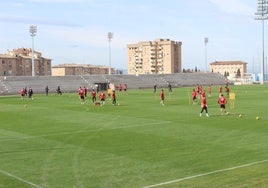 Un instante del entrenamiento de este miércoles en la Ciudad Deportiva del Granada.