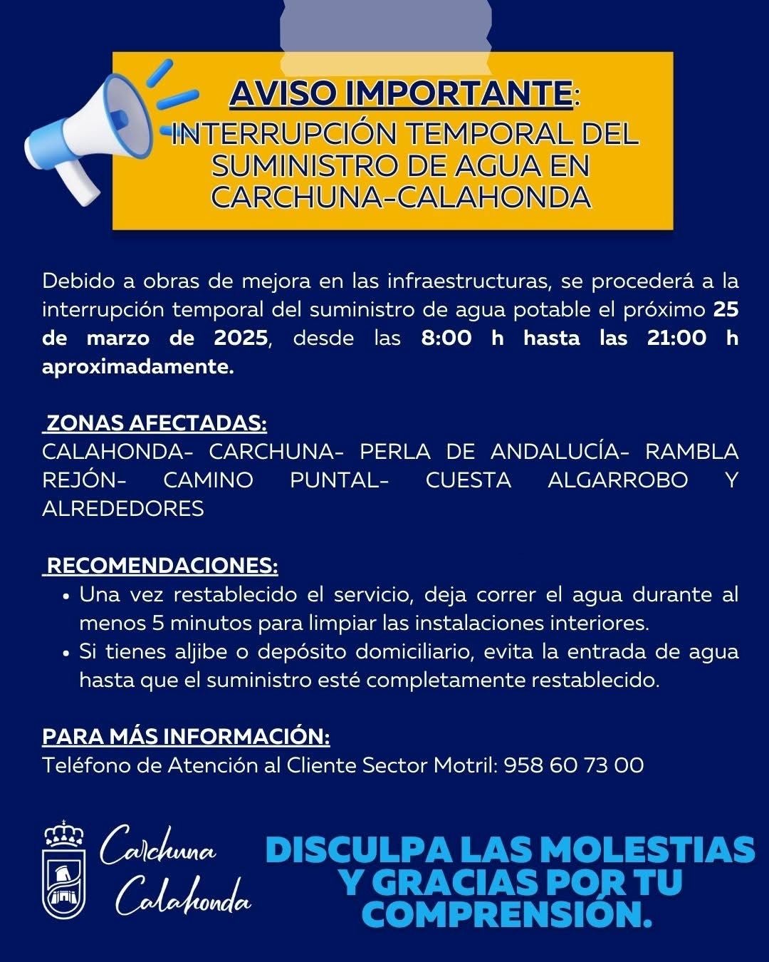 Aviso emimtido por redes sociales.